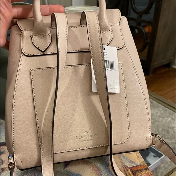 NWT Kate Spade Adel Medium Flap Backpack in Warmbeige Leather - Picture 4 of 11